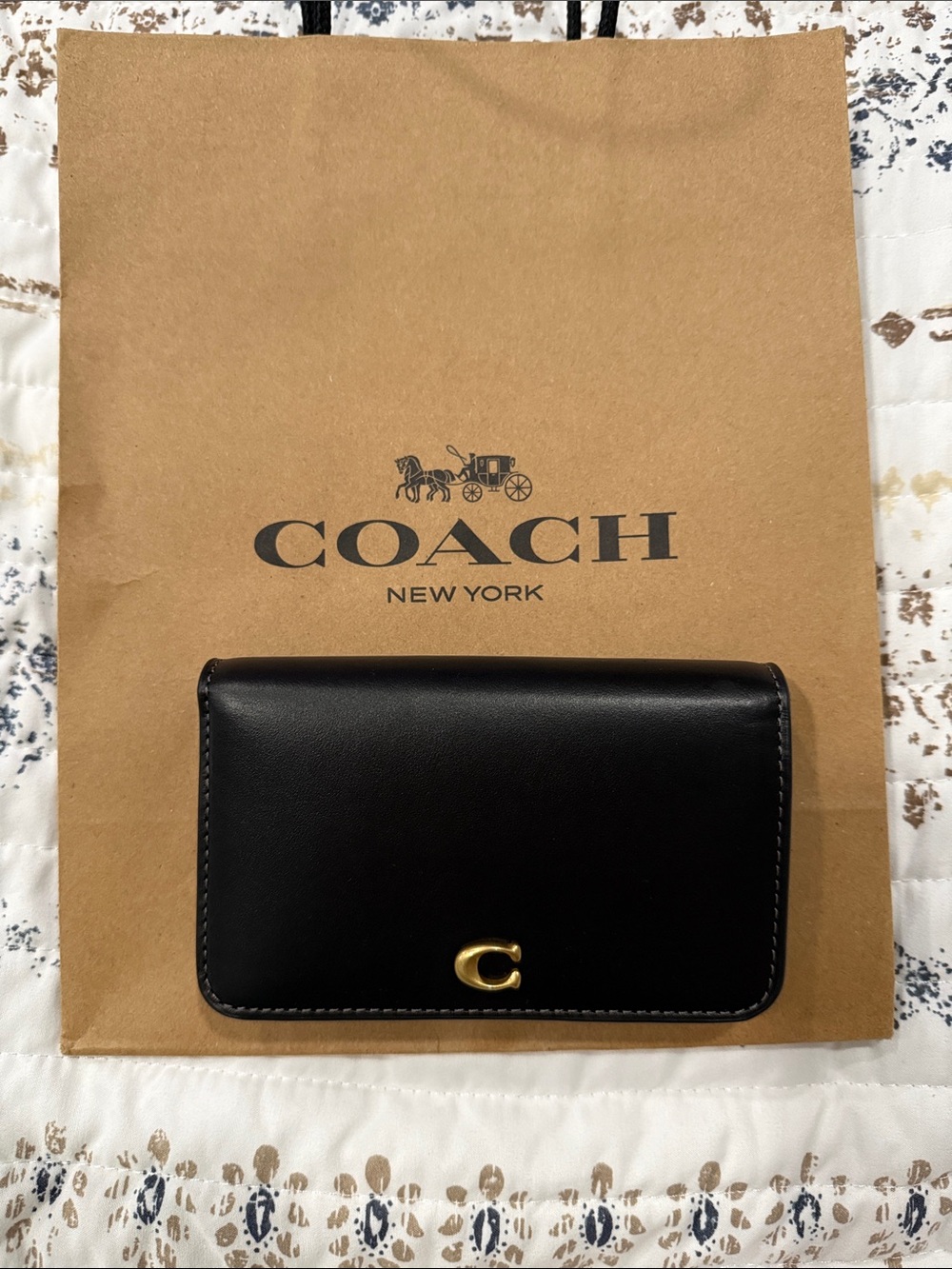 COACH Black Leather Wallet with Gold 'C' Accent